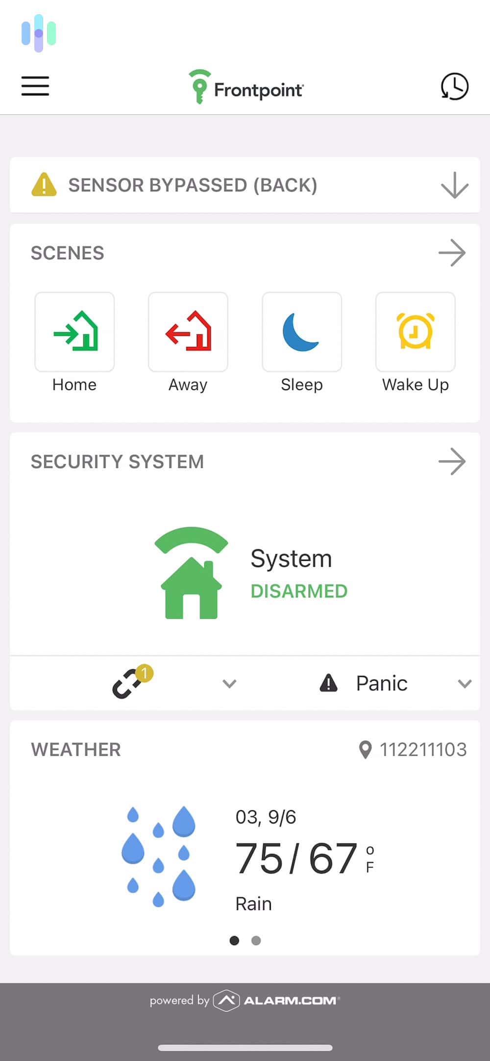 Frontpoint App Main Page