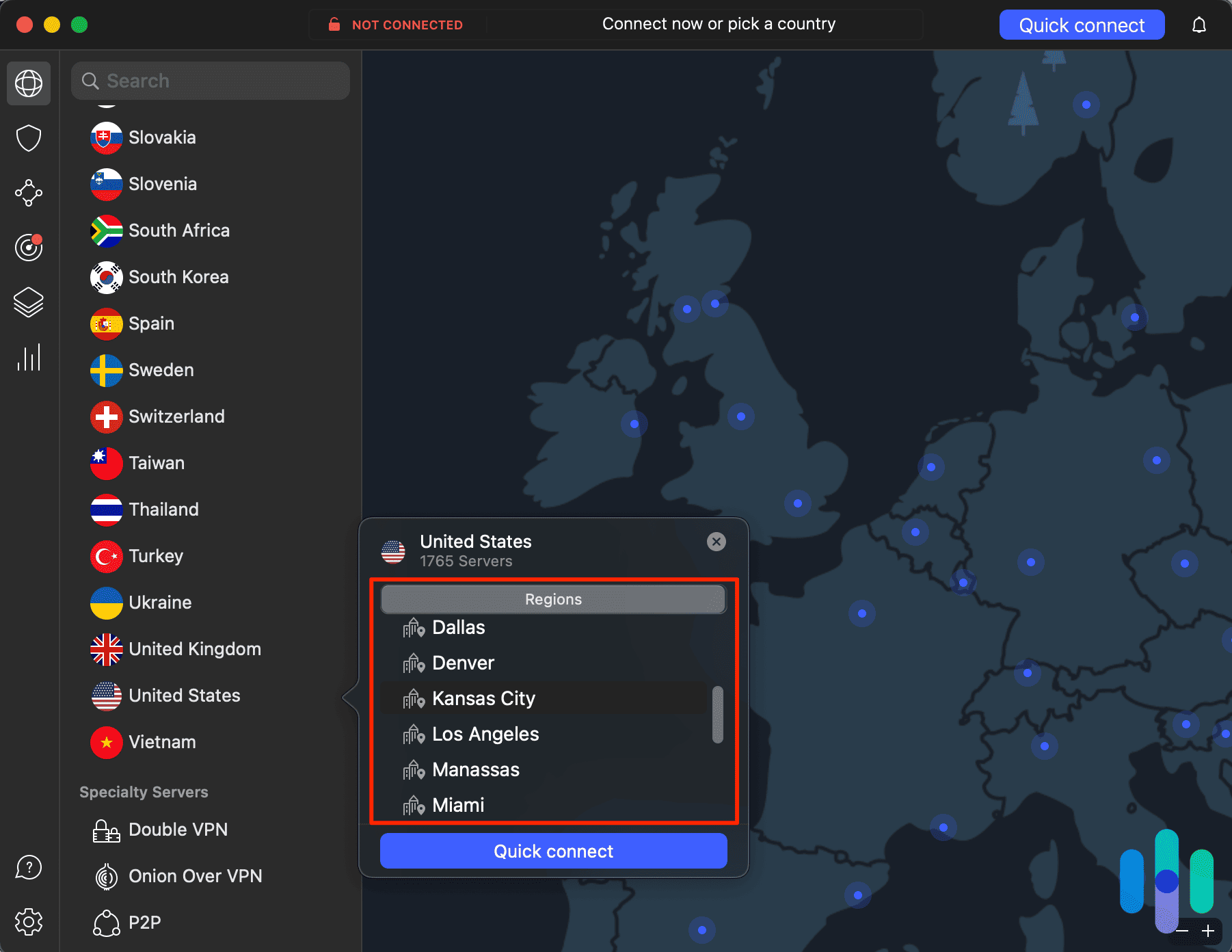 NordVPN has 16 US different cities to connect to with over 1765 servers NordVPN has 16 US different cities to connect to with over 1765 servers